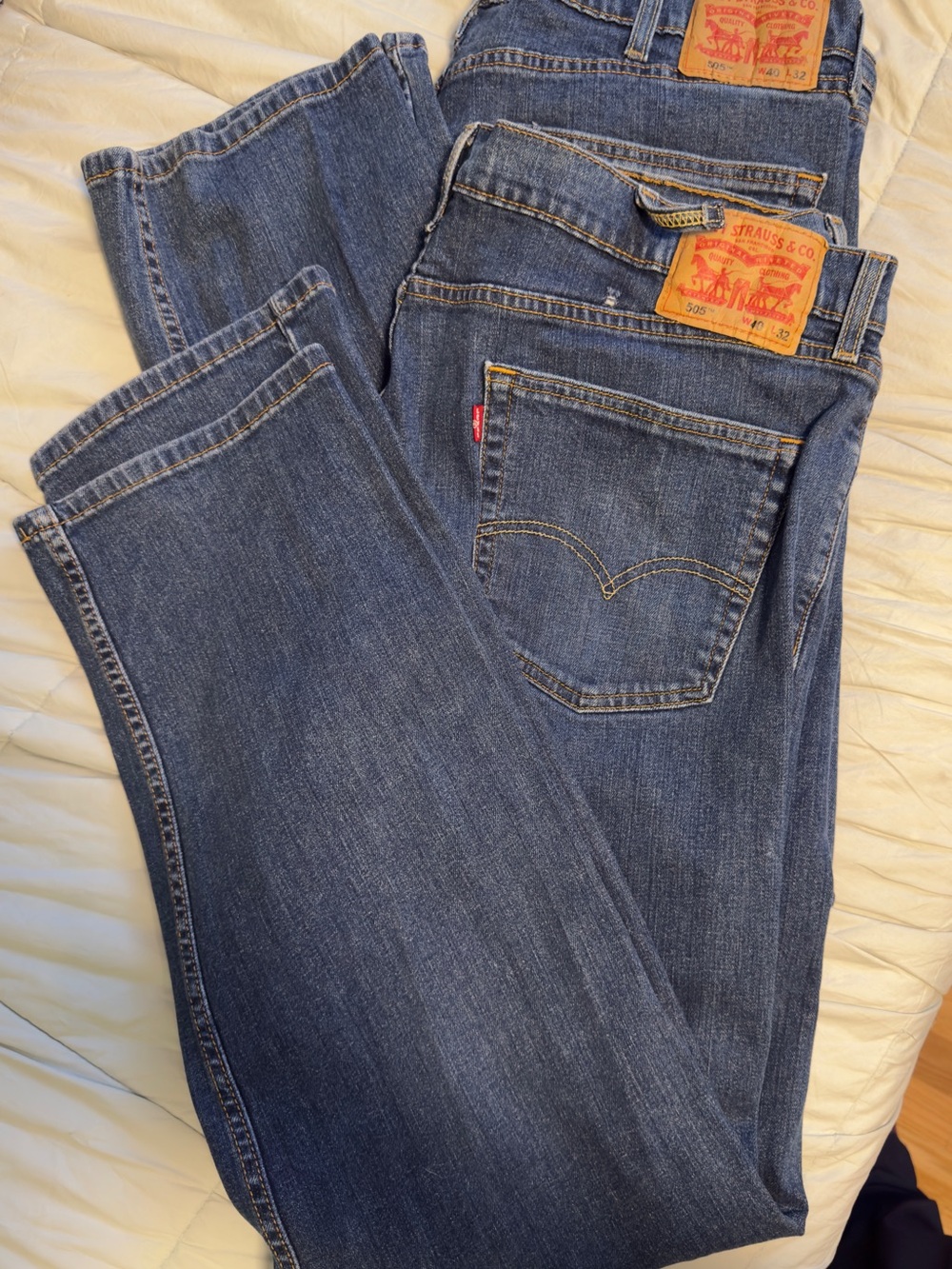 Levi's 505 Blue Denim Jeans with Tan Leather Patch